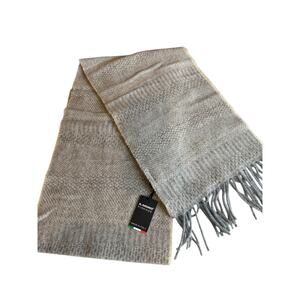 Il Moro Firenze Italian Wool & Cashmere Fringed Scarf Gray Oatmeal